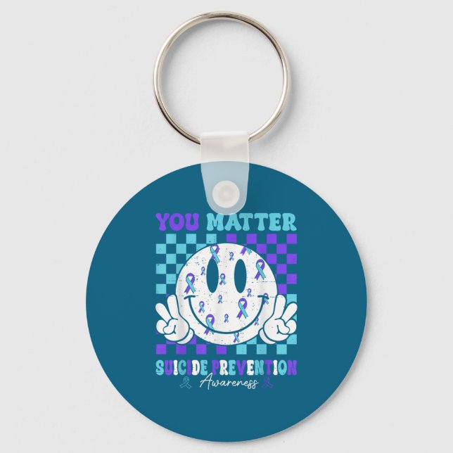 You Teal Purple Ribbon Suicide Prevention Awarenes Key Ring (Front)