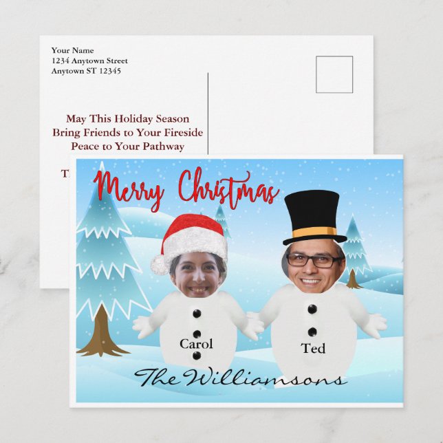 You Two As Cute Snowmen Funny Silly Christmas Postcard (Front/Back)