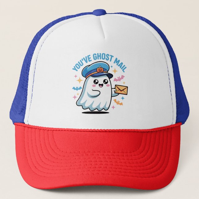 You’ve Ghost Mail Halloween Ghost Mail Carrier Trucker Hat (Front)