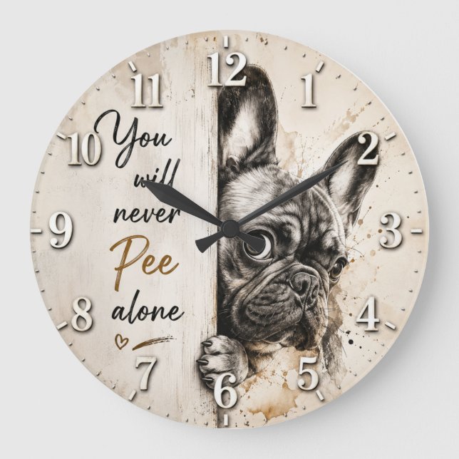You Will Never Pee Alone French Bulldog Large Clock (Front)