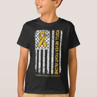 You'll Never Fight Alone Flag Childhood Cancer Awa T-Shirt