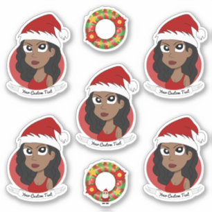 Young African American woman Christmas cartoon