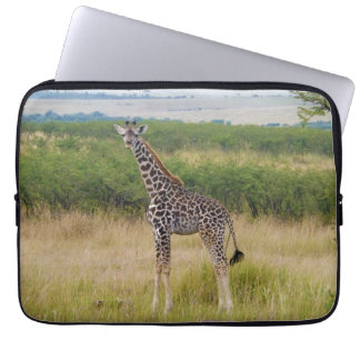 Young African Giraffe in Kenyan Savannah Scene Laptop Sleeve
