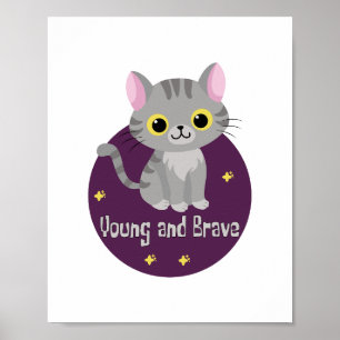 Young and brave Kawaii cute gray cat smiling  Poster
