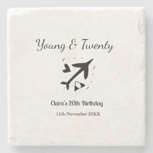 Young and twenty adventure happy birthday add name stone coaster