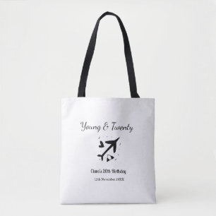 Young and twenty adventure happy birthday add name tote bag