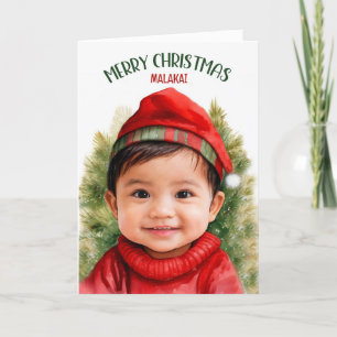 Young Asian American Boy with Name Christmas Holiday Card