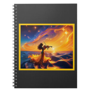Young Asian Girl Playing Violin Surreal Scene Notebook