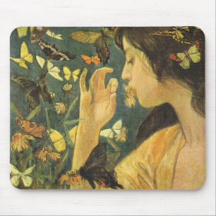 Young Asian Woman With Beautiful Butterflies Mouse Mat