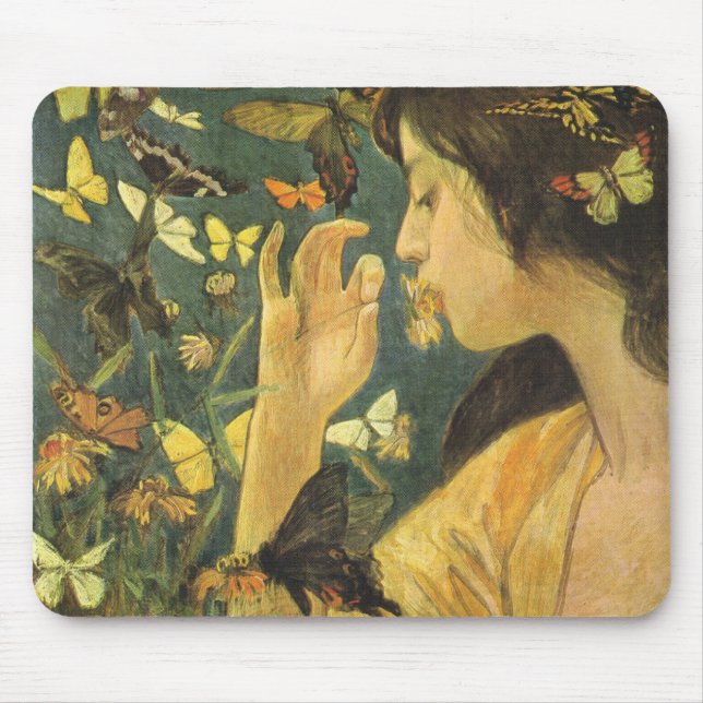 Young Asian Woman With Beautiful Butterflies Mouse Mat (Front)