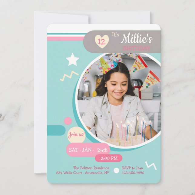 Young at Heart 1 Photo Birthday Invitation (Front)