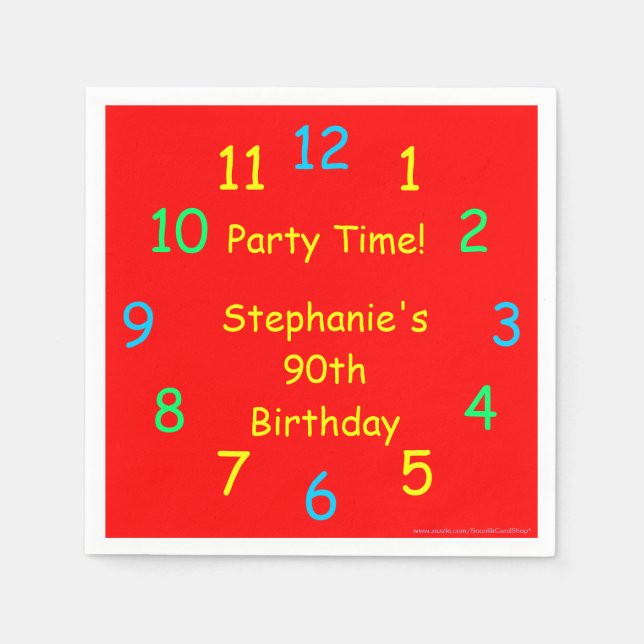 Young at Heart Birthday, Red Clock, Name, Paper  Napkin (Front)