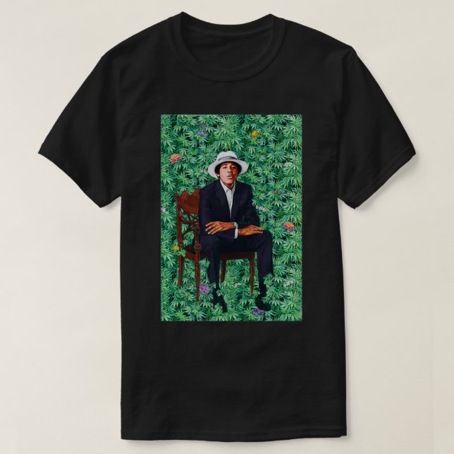 Young Barack Obama Portrait Weed  T-Shirt (Design Front)