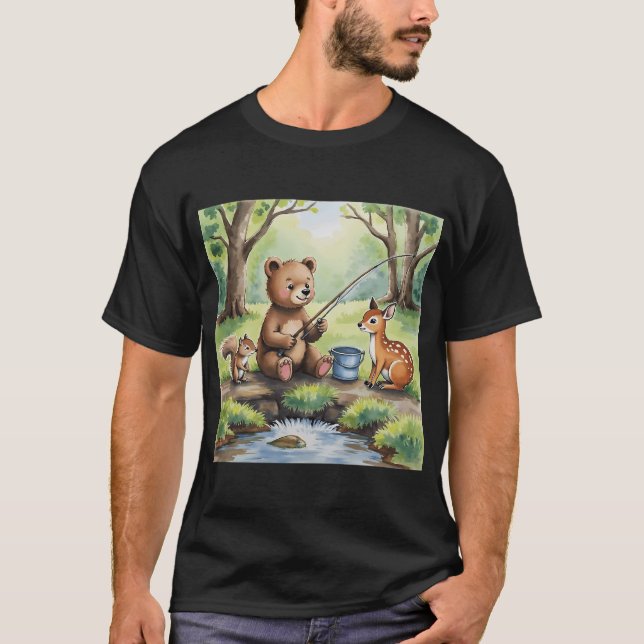 Young bear fishing. T-Shirt (Front)