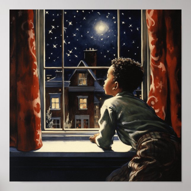 Young Black Boy at Window - Christmas Night Wonder Poster (Front)