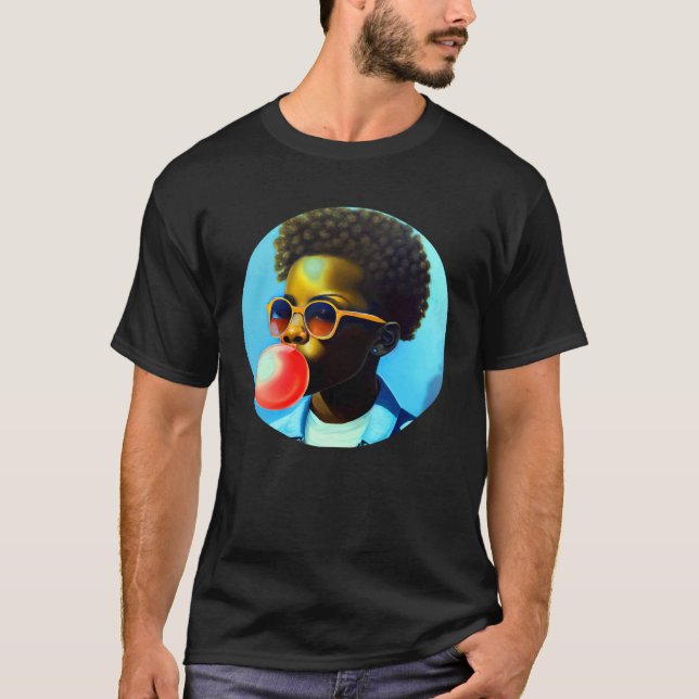 Young Black Boy Joy Bubble Gum Fun African Melanin T-Shirt (Front)