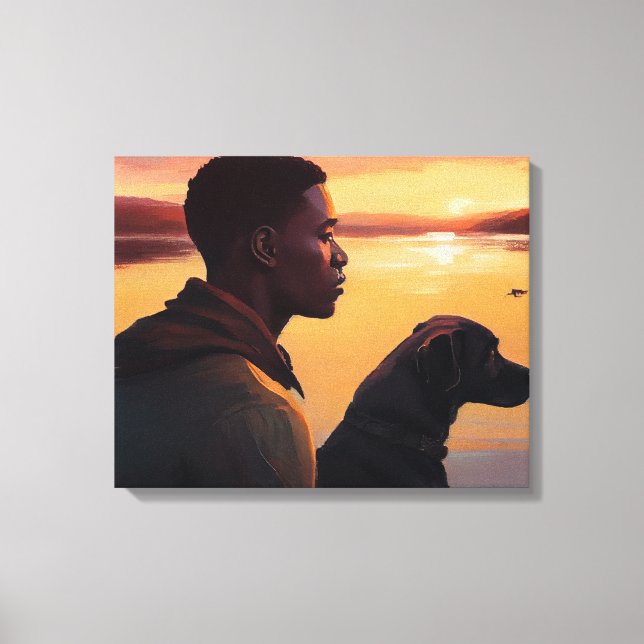 Young black man and his dog canvas print (Front)