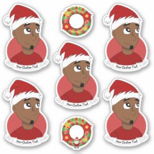 Young black man Christmas cartoon Sticker