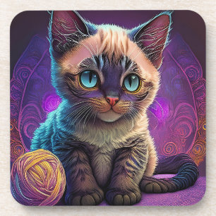 Young Blue Eyed Kitten With Ball Of Yarn Coaster