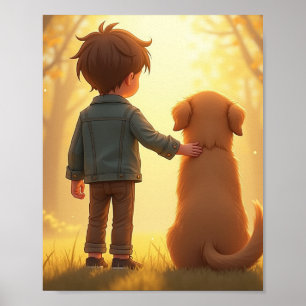 Young boy and his dog poster