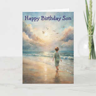 Young Boy on Beach Birthday Card