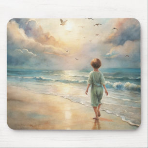 Young Boy on Beach Mouse Mat