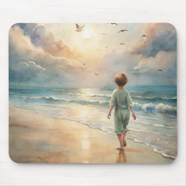 Young Boy on Beach Mouse Mat (Front)