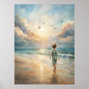 Young Boy on Beach Poster