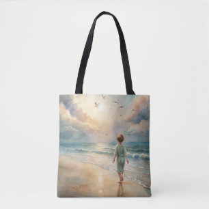 Young Boy on Beach Tote Bag
