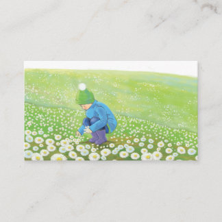 Young Boy Picking Daisies on a Hill Illustration Enclosure Card
