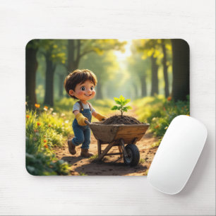 Young Boy Pushing a Wheelbarrow Mouse Mat