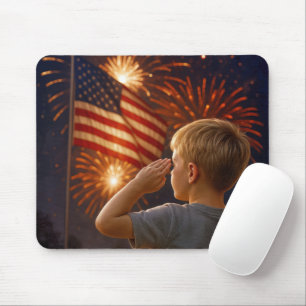 Young Boy Saluting the American Flag Mouse Mat