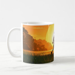 Young Boy with dog at sunset  Coffee Mug