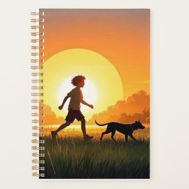 Young Boy with dog at sunset  Planner (Front)