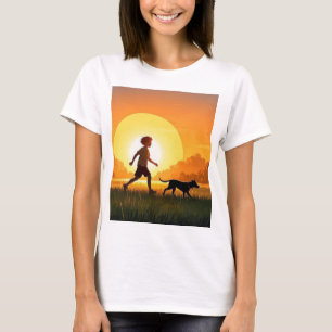 Young Boy with dog at sunset  T-Shirt