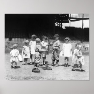 Young Boys and Girls on the Baseball Field Poster
