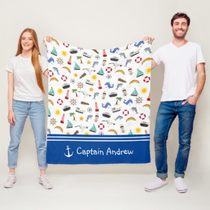 Young Boy's Captain Sailor Nautical Fleece Blanket