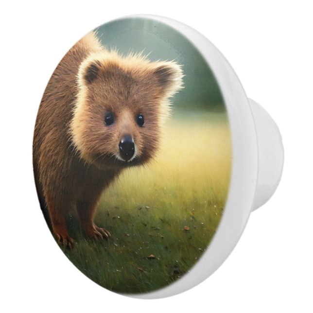 Young Brown Fluffy Australian Quokka, Ceramic Knob (Right)