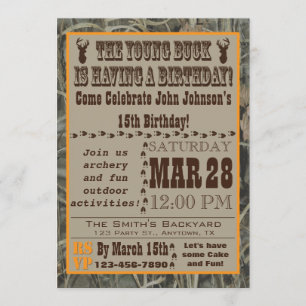 Young Buck Hunting Birthday Invitation with Camo