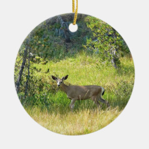 Young Buck in Yosemite, CA Ceramic Tree Decoration