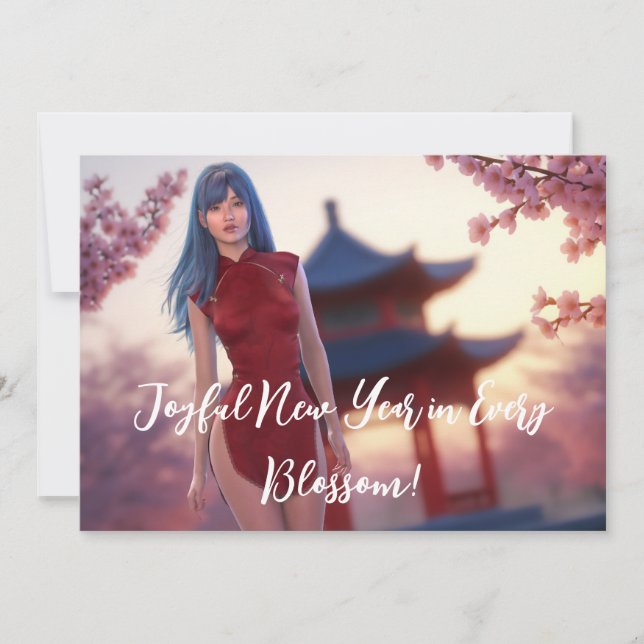 Young Cheongsam Beauty Posing for Chinese New Year Holiday Card (Front)