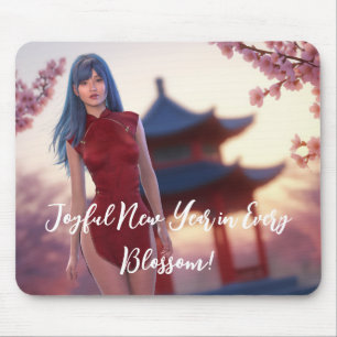 Young Cheongsam Beauty Posing for Chinese New Year Mouse Mat