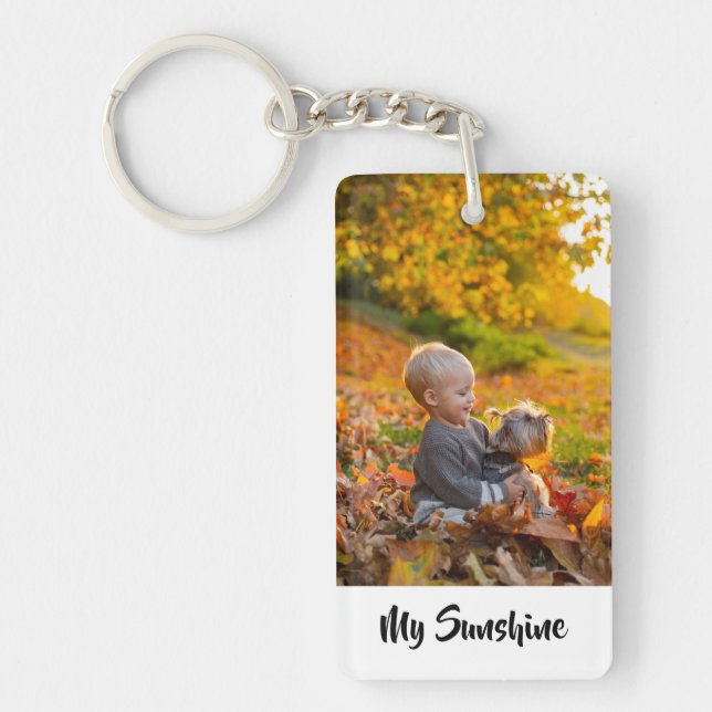 Young child with dog modern personalised photo key ring (Front)