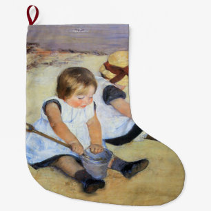 Young Children Playing on the Beach (Mary Cassatt) Large Christmas Stocking