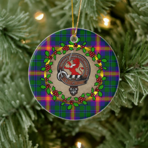 Young Clan Badge & Tartan Personalised Christmas Ceramic Tree Decoration