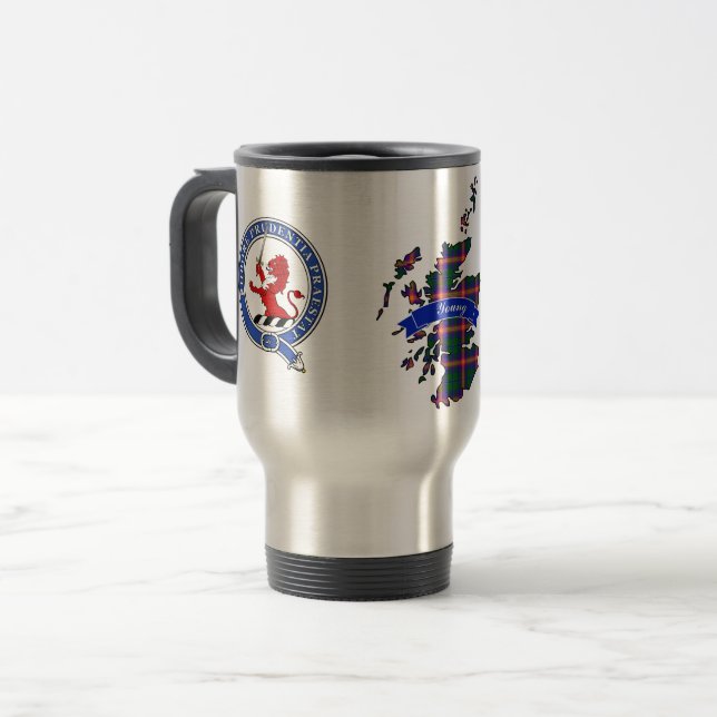 Young Clan Badge & Tartan Travel Mug (Front Left)