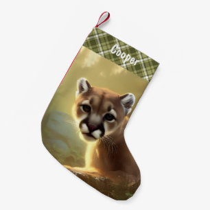 Young Cougar Wildlife Portrait Personalized  Small Christmas Stocking