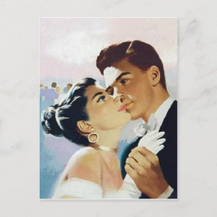 Young couple dancing together, vintage romantic postcard