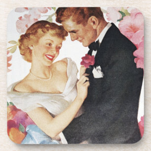 Young couple in formal wear coaster