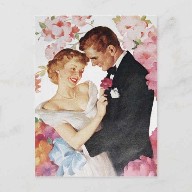Young couple in formal wear postcard (Front)